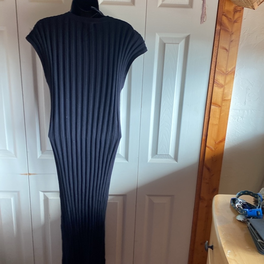 Rails NWT Ashley Vneck Black Cotton Blend Wide Ribbed Knit Dress size medium - Picture 6 of 14